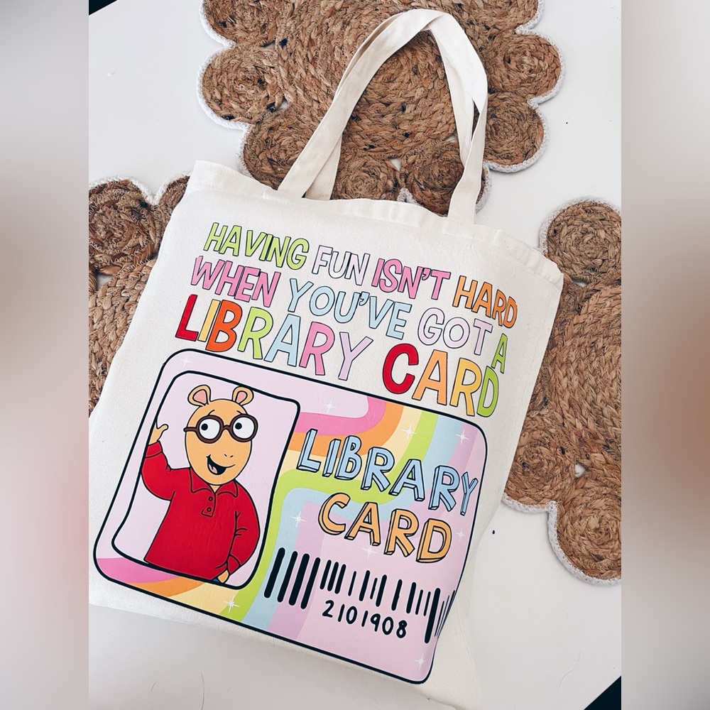 4/$50 Arthur Library Card Graphic Tote - Cream Canvas